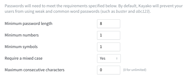 screenshot of password policy options